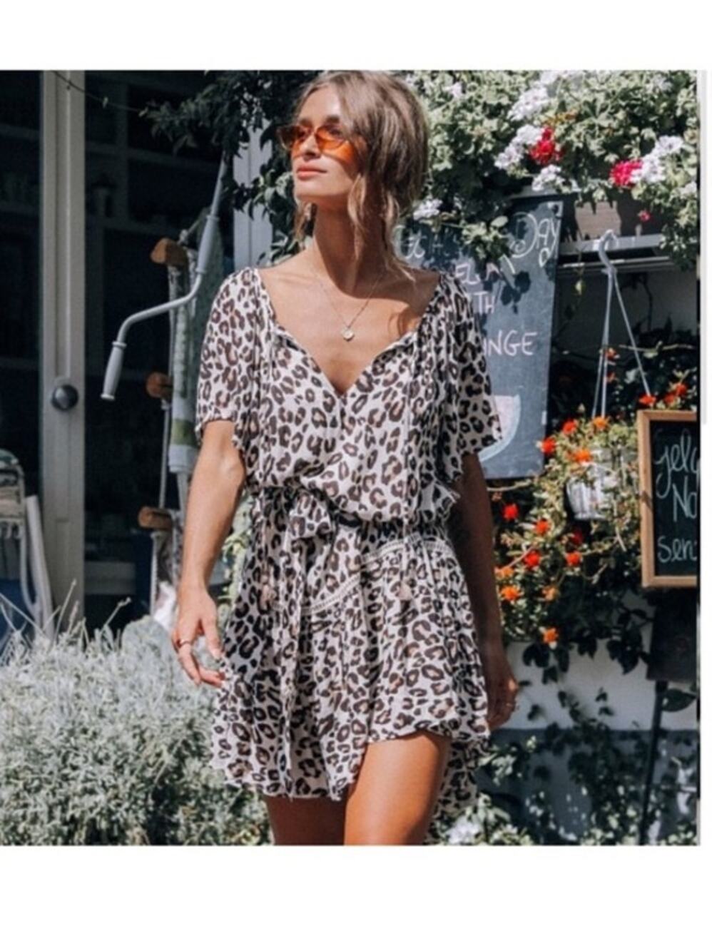 Spell & The Gypsy Collective Bodhi Leopard Mini Dress Size Medium Boho Bohemian